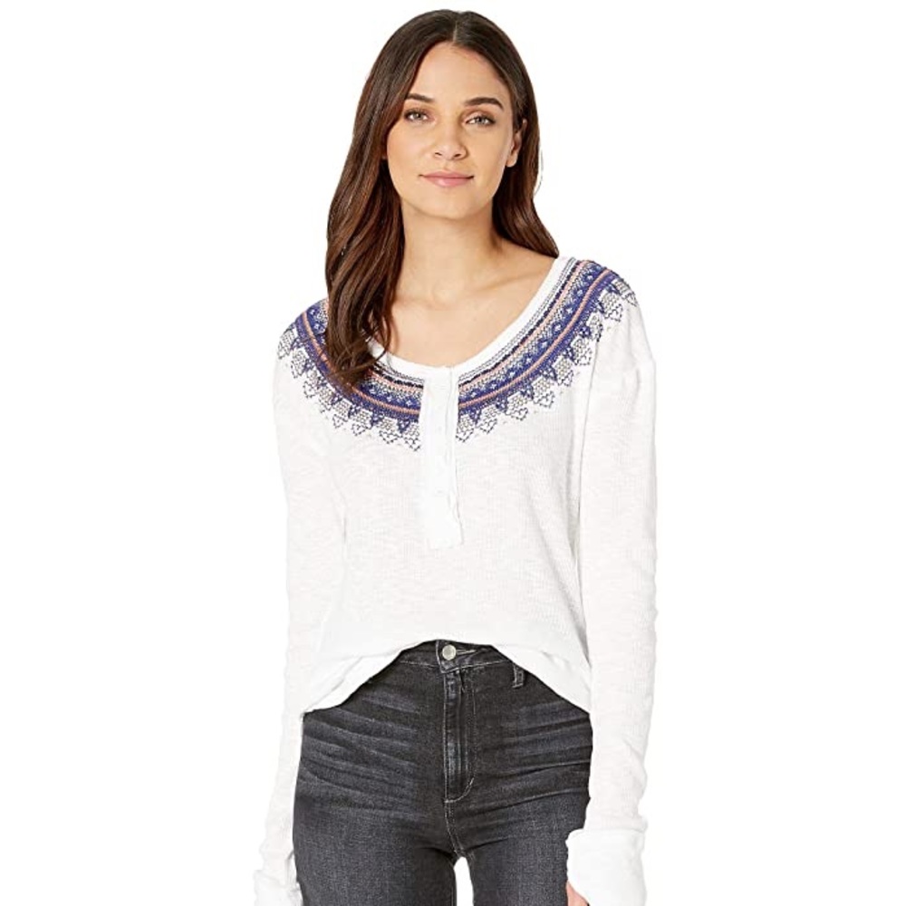 Free People Fair Isle Long Sleeve Thermal Henley